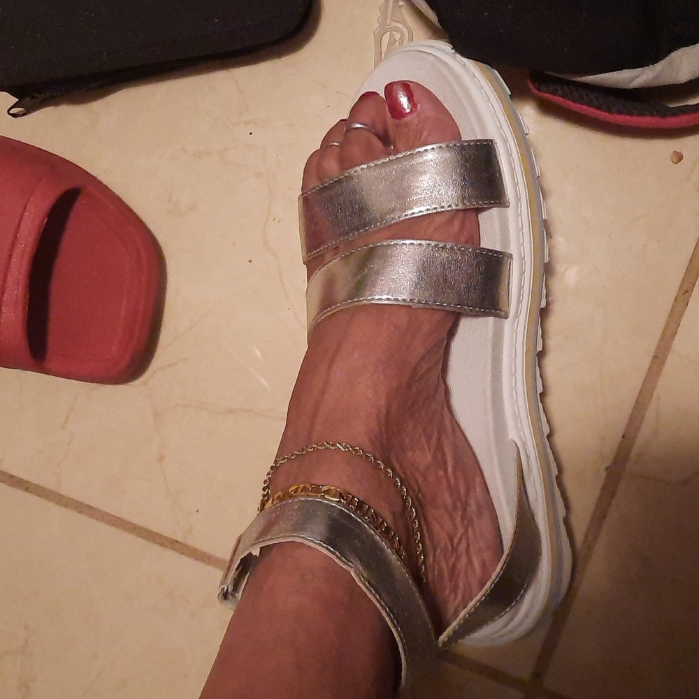 SILVER WHITE Girls 5 WOMEN'S 8 FAB!! Sandals WHITE JOE FRESH ANKLE WRAP SANDALS